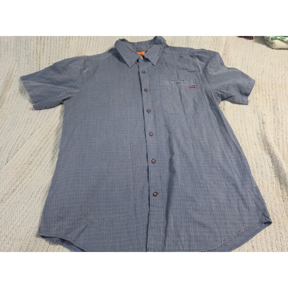 Merrell Mens Blue White Micro Check Short Sleeve Button Down Shirt Large